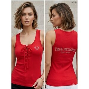 Lace Up Tank Size M True Religion Brand Brand New. Color Sorbet Red